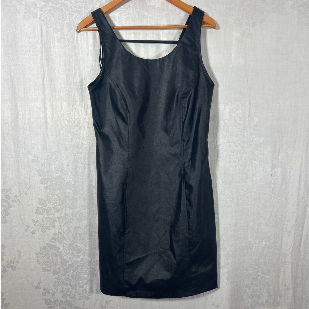 Splurge ISB Dress 14 Black Vintage Faux Leather Strappy Side Zip USA Goth Witchy